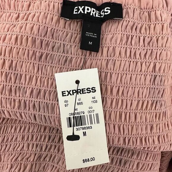 Express Pink Floral Smocked Puff Sleeve Blouse Womens Medium NWT Boho Girlcore - Picture 5 of 9